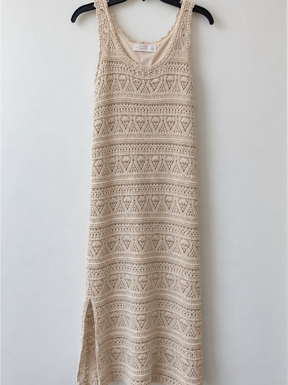 LC Lauren Conrad Crochet Pointelle Knit Maxi Dress Cream L
